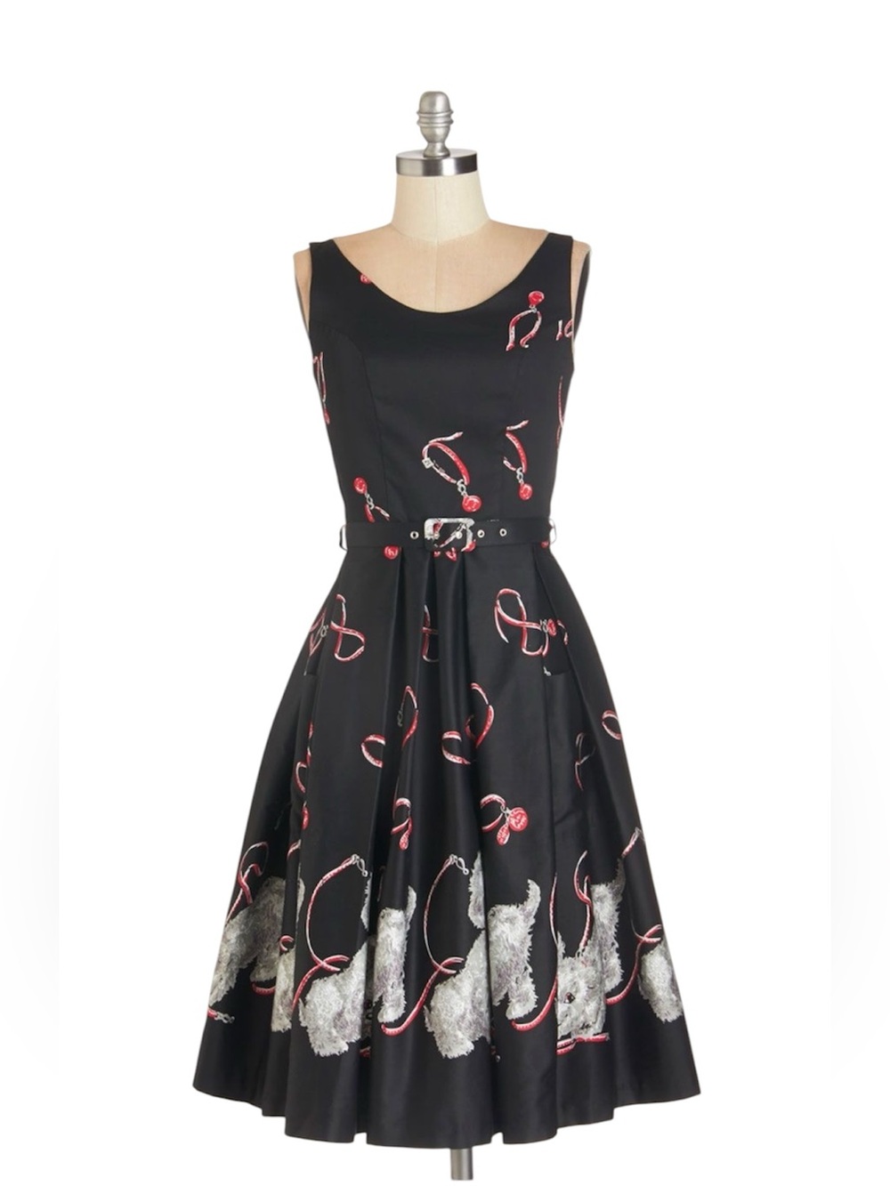 1950s Style Poodle Border Print Dress